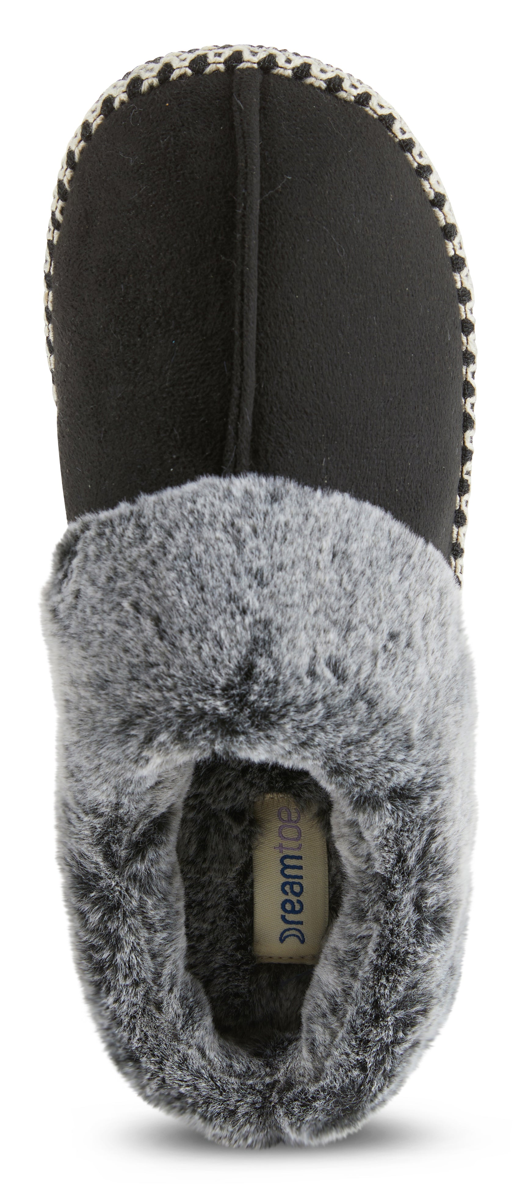 Womens Soft Classic Aztec Trim Indoor/Outdoor Two-Tone Faux Fur Clog Slipper - Black