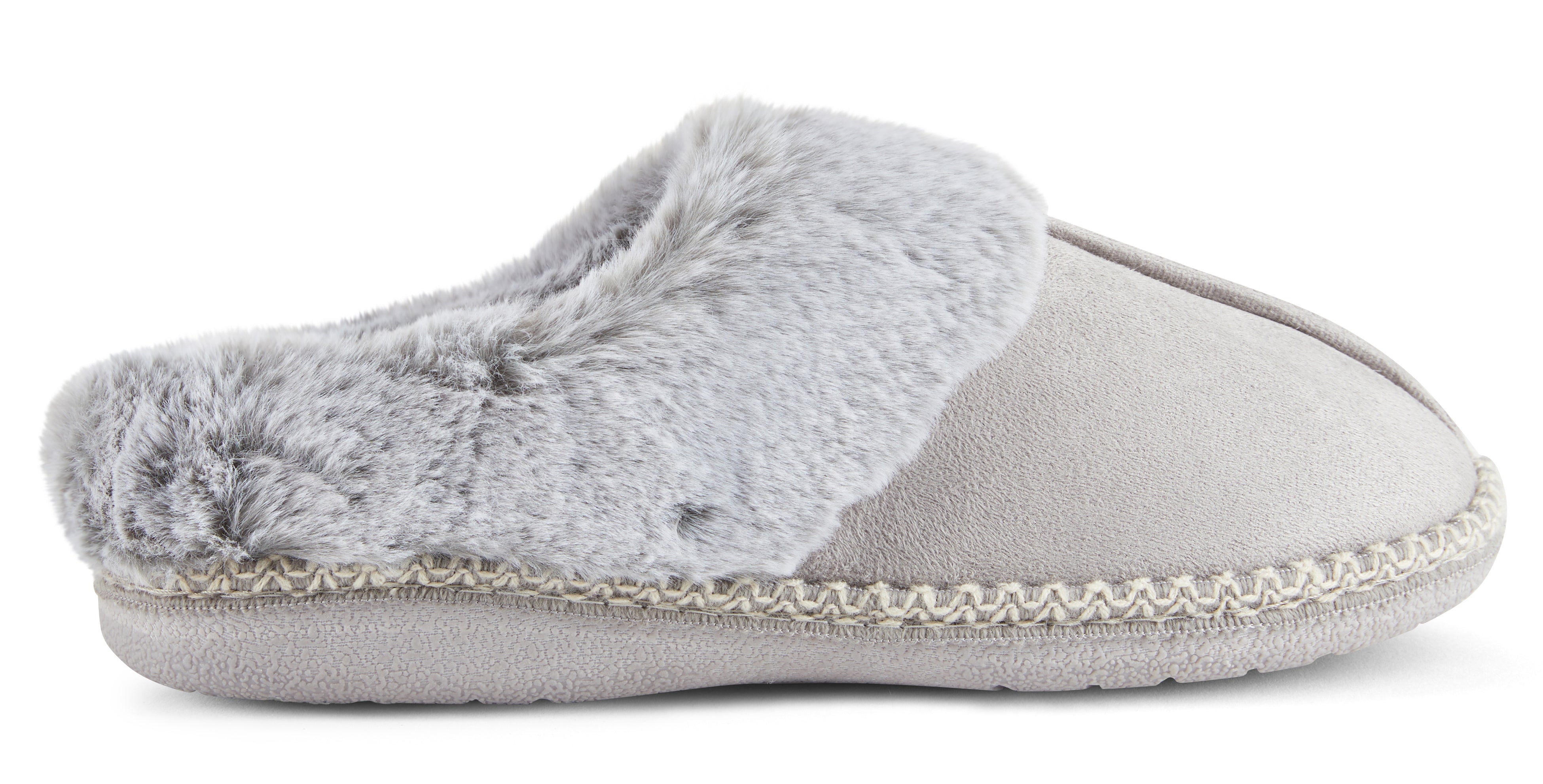 Womens Soft Classic Aztec Trim Indoor/Outdoor Two-Tone Faux Fur Clog Slipper - Grey