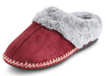 Load image into Gallery viewer, Womens Soft Classic Aztec Trim Indoor/Outdoor Two-Tone Faux Fur Clog Slipper - Red
