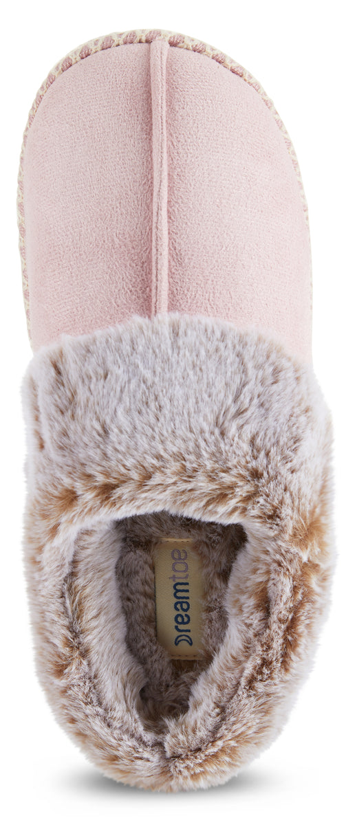 Womens Soft Classic Aztec Trim Indoor/Outdoor Two-Tone Faux Fur Clog S ...