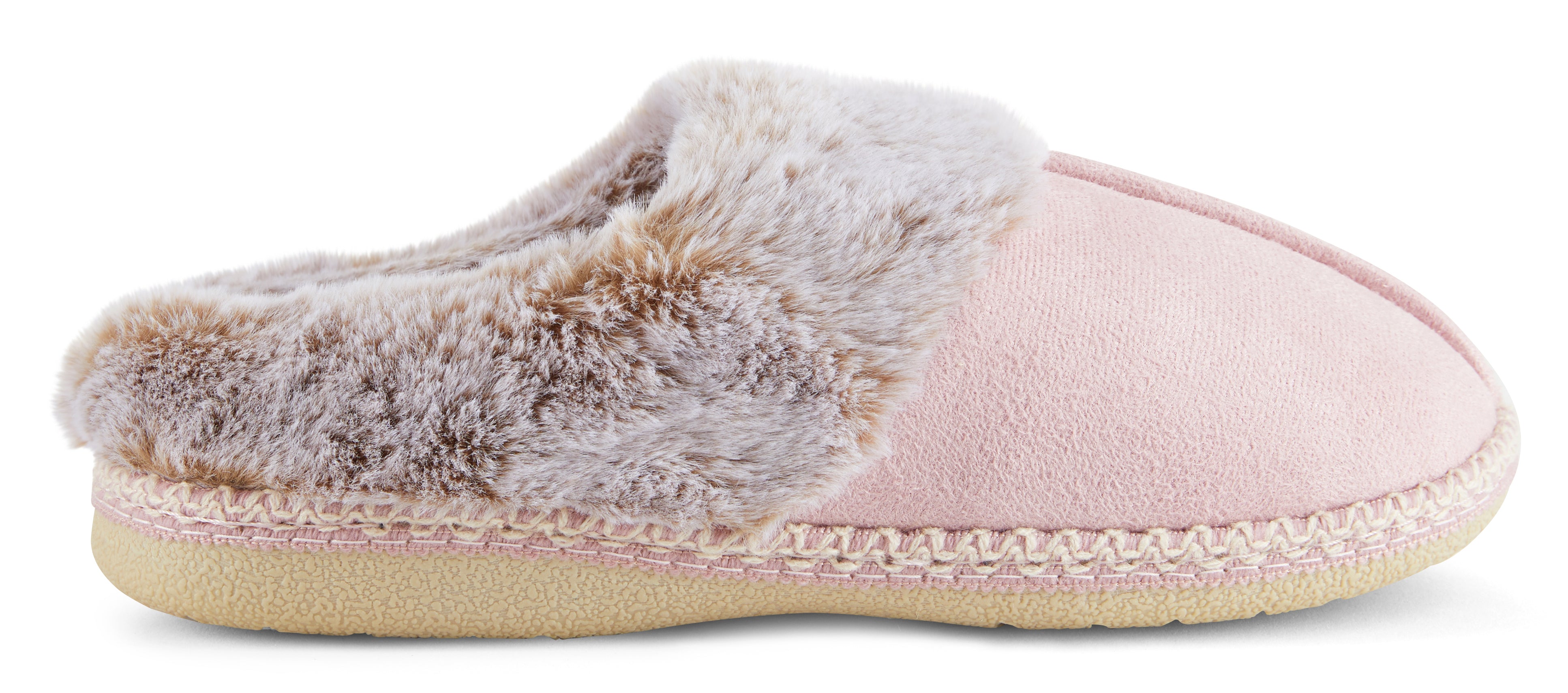 Womens Soft Classic Aztec Trim Indoor/Outdoor Two-Tone Faux Fur Clog Slipper - Pink