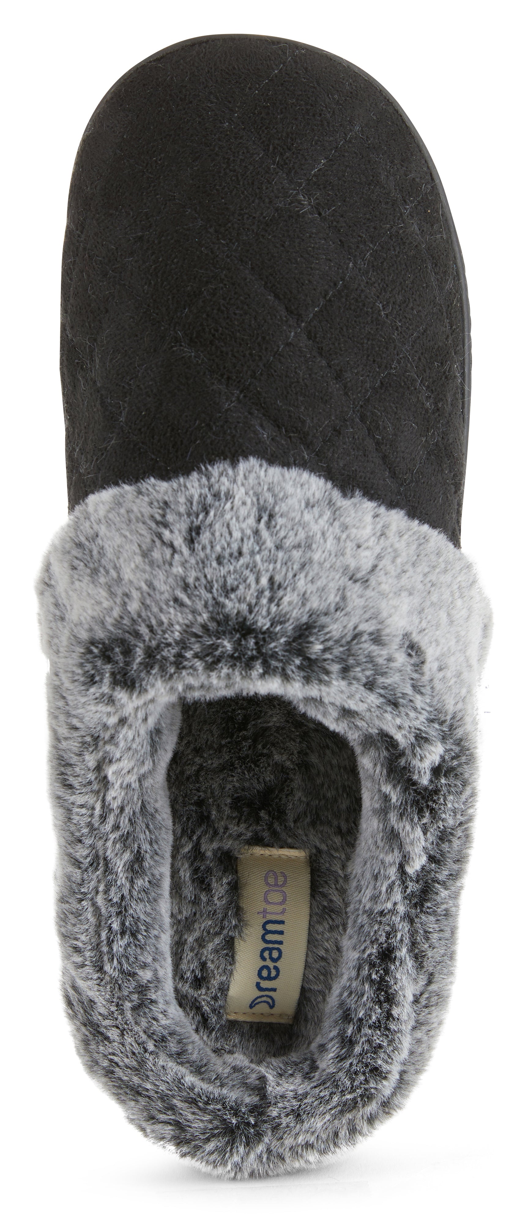 Womens Soft Quilted Indoor/Outdoor Two-Tone Faux Fur Clog Slipper -Black