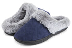 Load image into Gallery viewer, Womens Soft Quilted Indoor/Outdoor Two-Tone Faux Fur Clog Slipper - Navy
