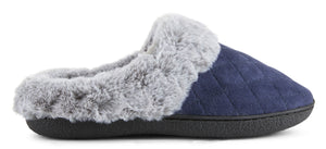 Womens Soft Quilted Indoor/Outdoor Two-Tone Faux Fur Clog Slipper - Navy