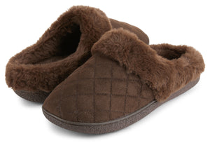 Womens Soft Quilted Indoor/Outdoor Two-Tone Faux Fur Clog Slipper - Brown