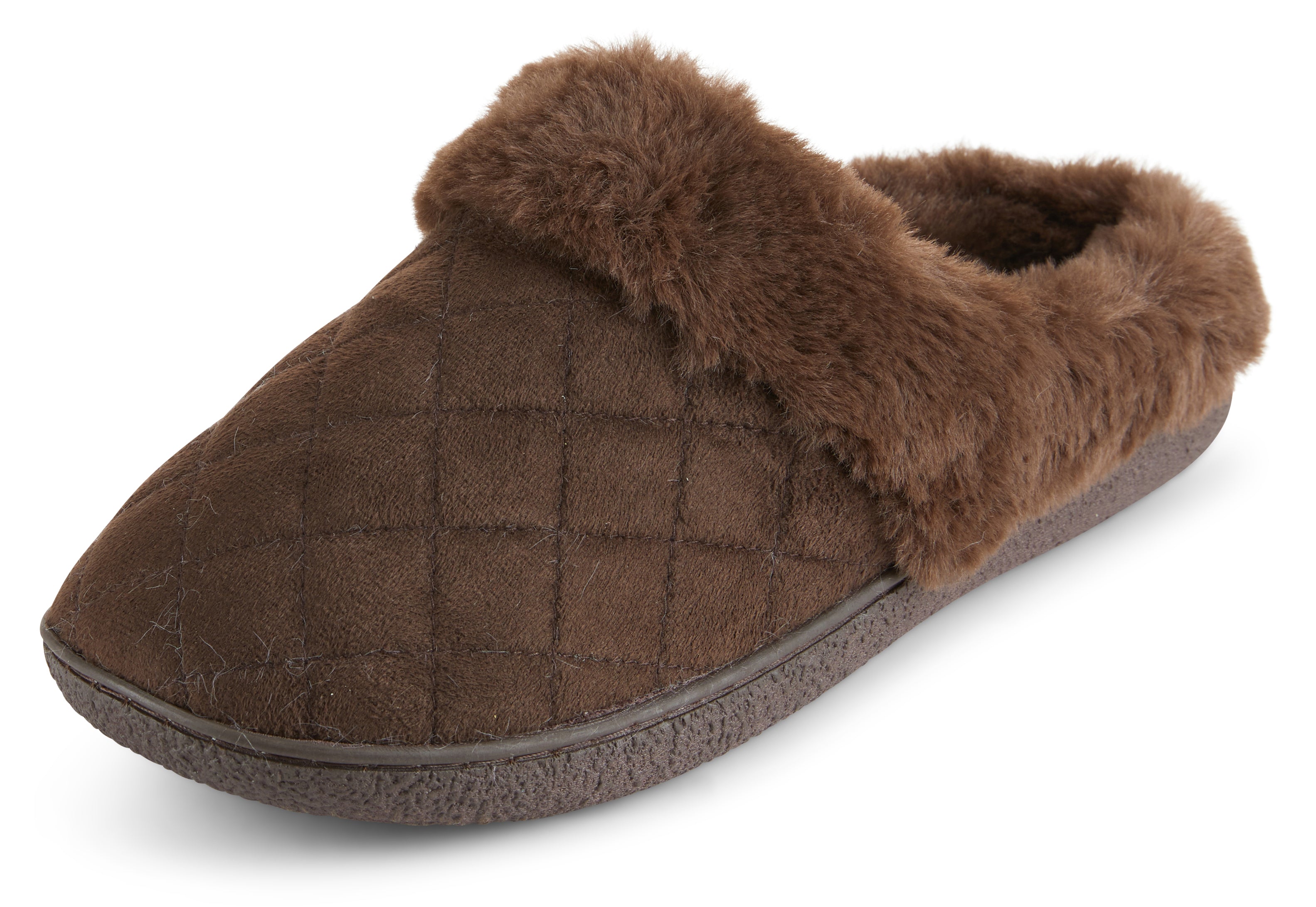 Womens Soft Quilted Indoor/Outdoor Two-Tone Faux Fur Clog Slipper - Brown