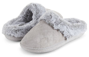 Womens Soft Quilted Indoor/Outdoor Two-Tone Faux Fur Clog Slipper - Grey