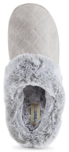 Womens Soft Quilted Indoor/Outdoor Two-Tone Faux Fur Clog Slipper - Grey