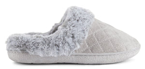 Womens Soft Quilted Indoor/Outdoor Two-Tone Faux Fur Clog Slipper - Grey