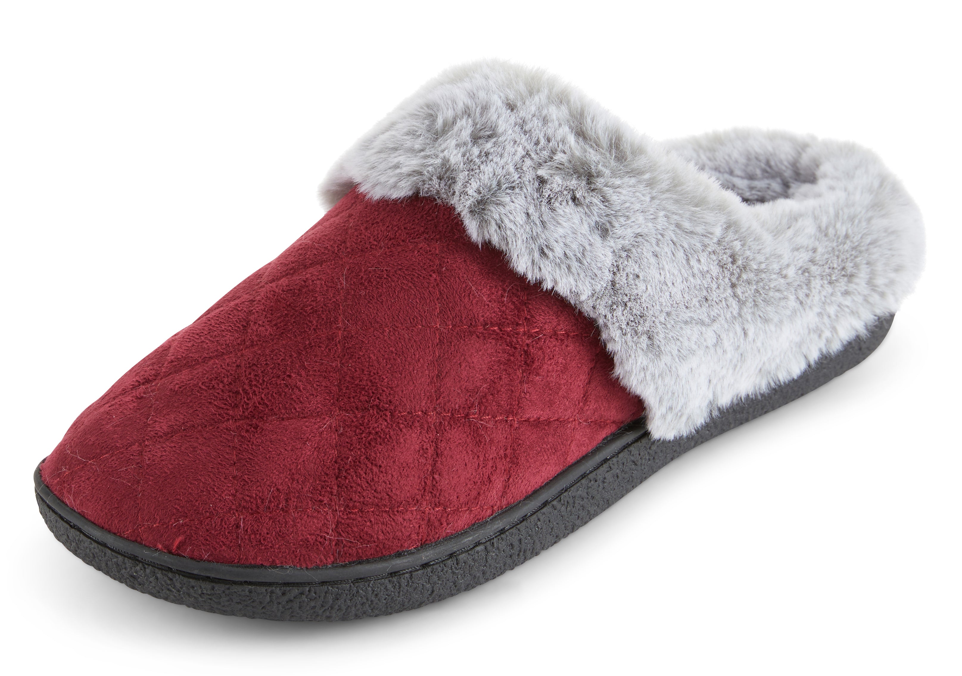 Womens Soft Quilted Indoor/Outdoor Two-Tone Faux Fur Clog Slipper - Burgundy