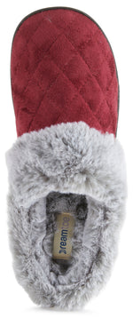 Load image into Gallery viewer, Womens Soft Quilted Indoor/Outdoor Two-Tone Faux Fur Clog Slipper - Burgundy
