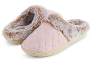Womens Soft Quilted Indoor/Outdoor Two-Tone Faux Fur Clog Slipper - Pink
