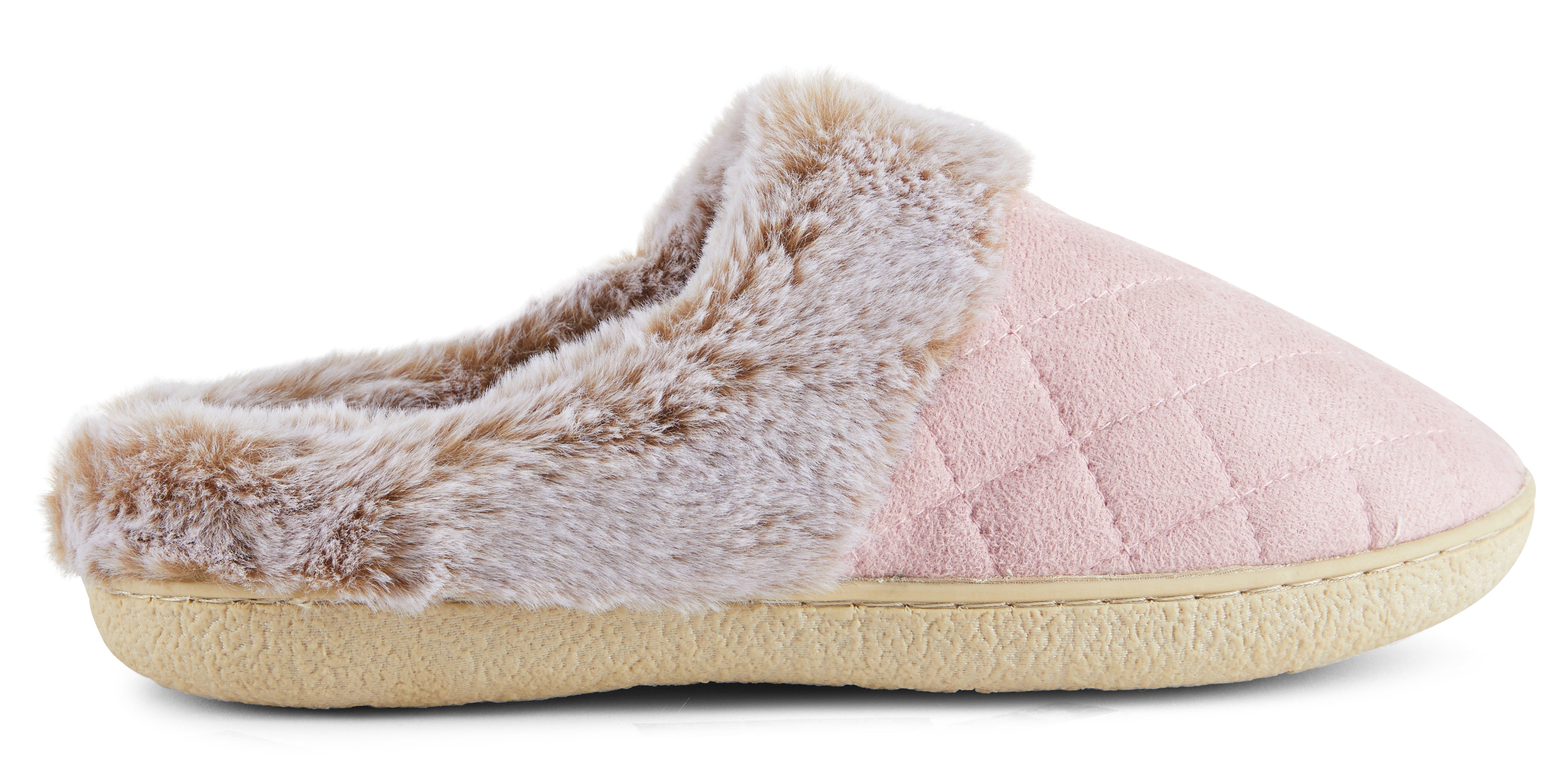 Womens Soft Quilted Indoor/Outdoor Two-Tone Faux Fur Clog Slipper - Pink