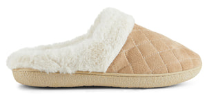 Womens Soft Quilted Indoor/Outdoor Two-Tone Faux Fur Clog Slipper - Beige