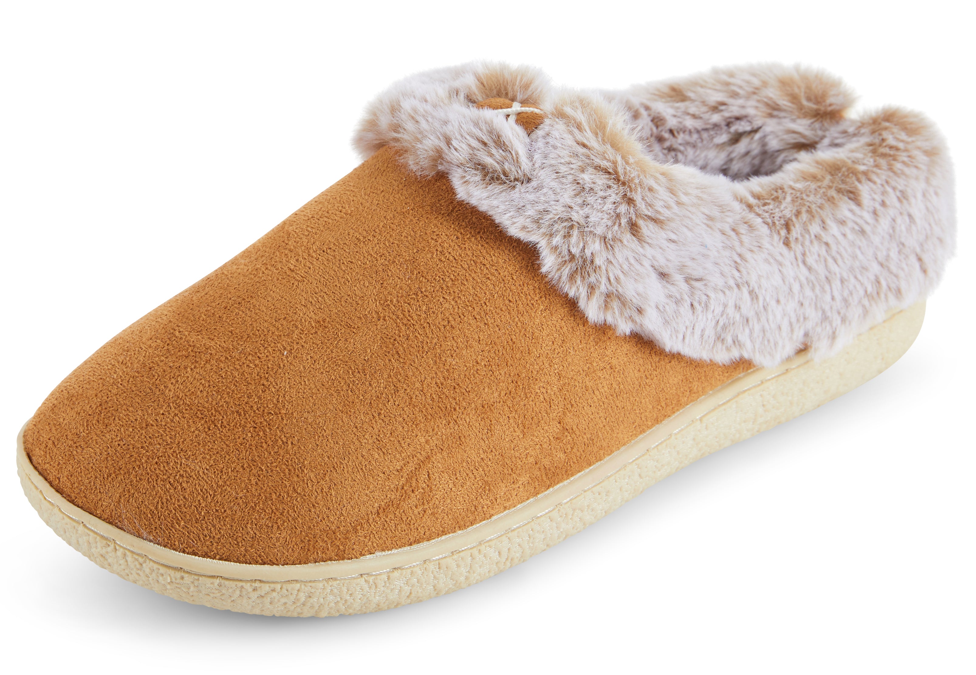 Womens Soft Classic Indoor/Outdoor Two-Tone Faux Fur Clog Slipper - Chestnut