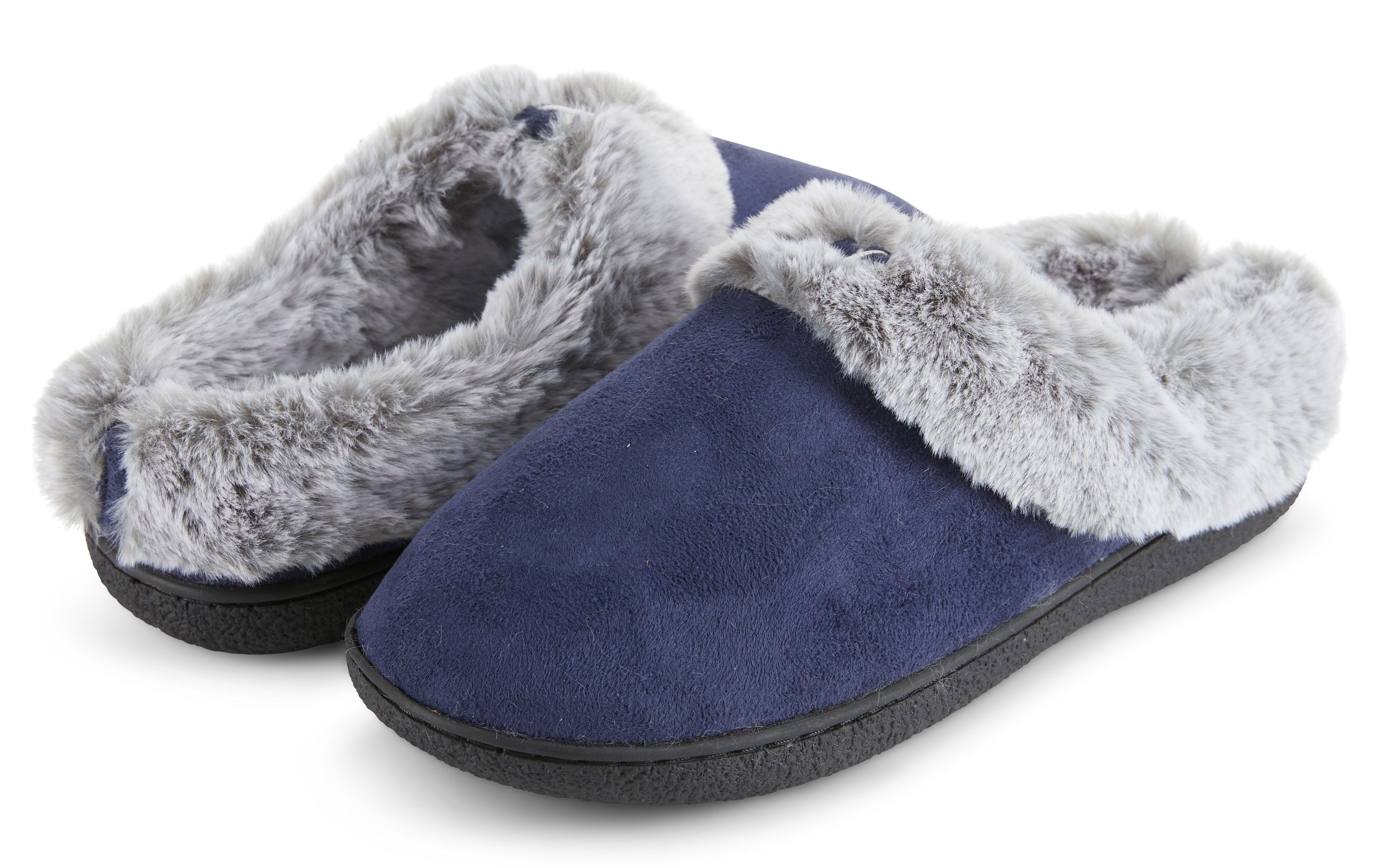 Womens Soft Classic Indoor/Outdoor Two-Tone Faux Fur Clog Slipper - Navy