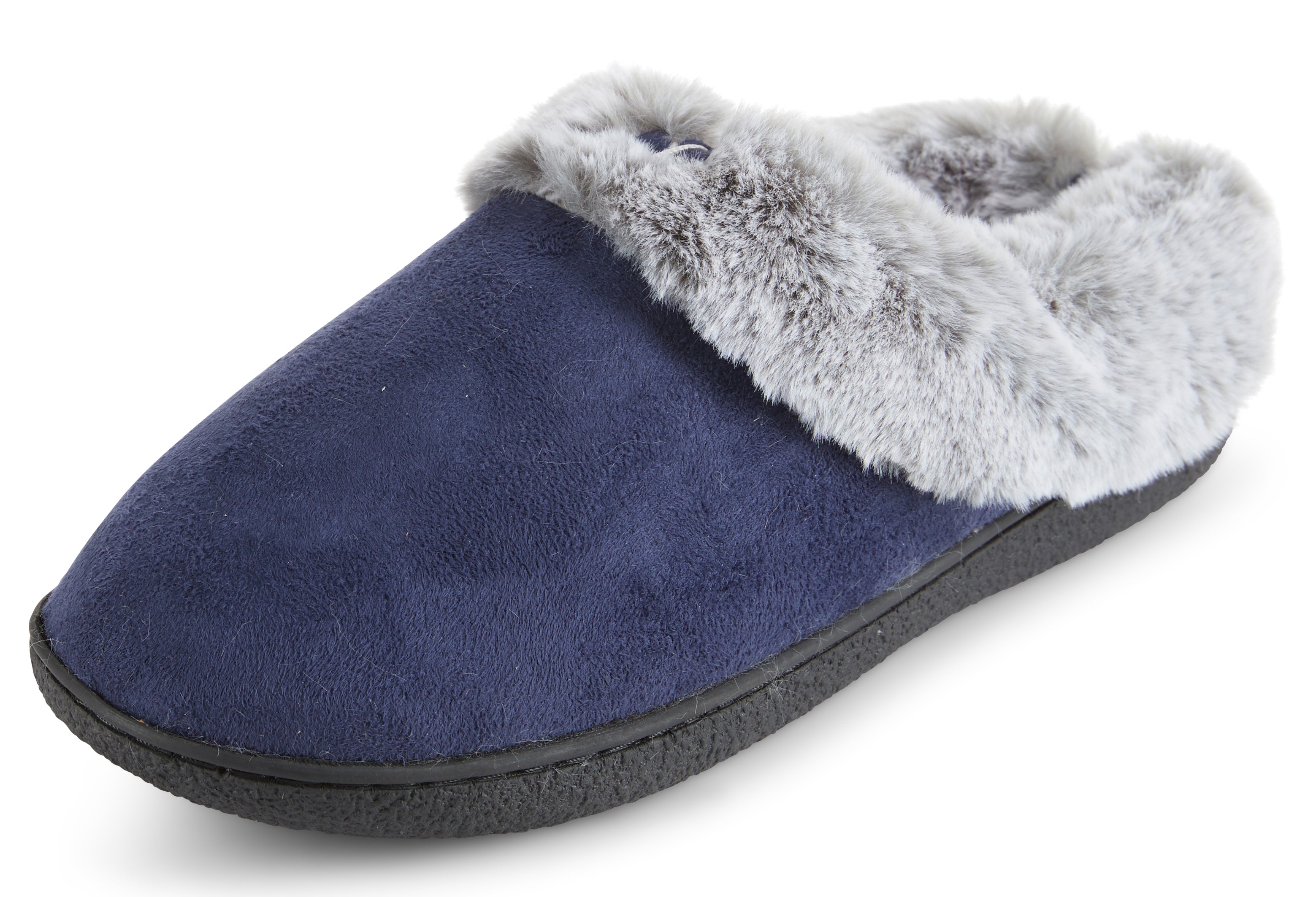 Womens Soft Classic Indoor/Outdoor Two-Tone Faux Fur Clog Slipper - Navy