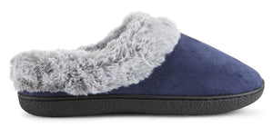 Womens Soft Classic Indoor/Outdoor Two-Tone Faux Fur Clog Slipper - Navy