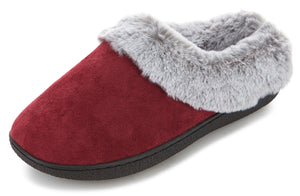 Womens Soft Classic Indoor/Outdoor Two-Tone Faux Fur Clog Slipper - Burgundy