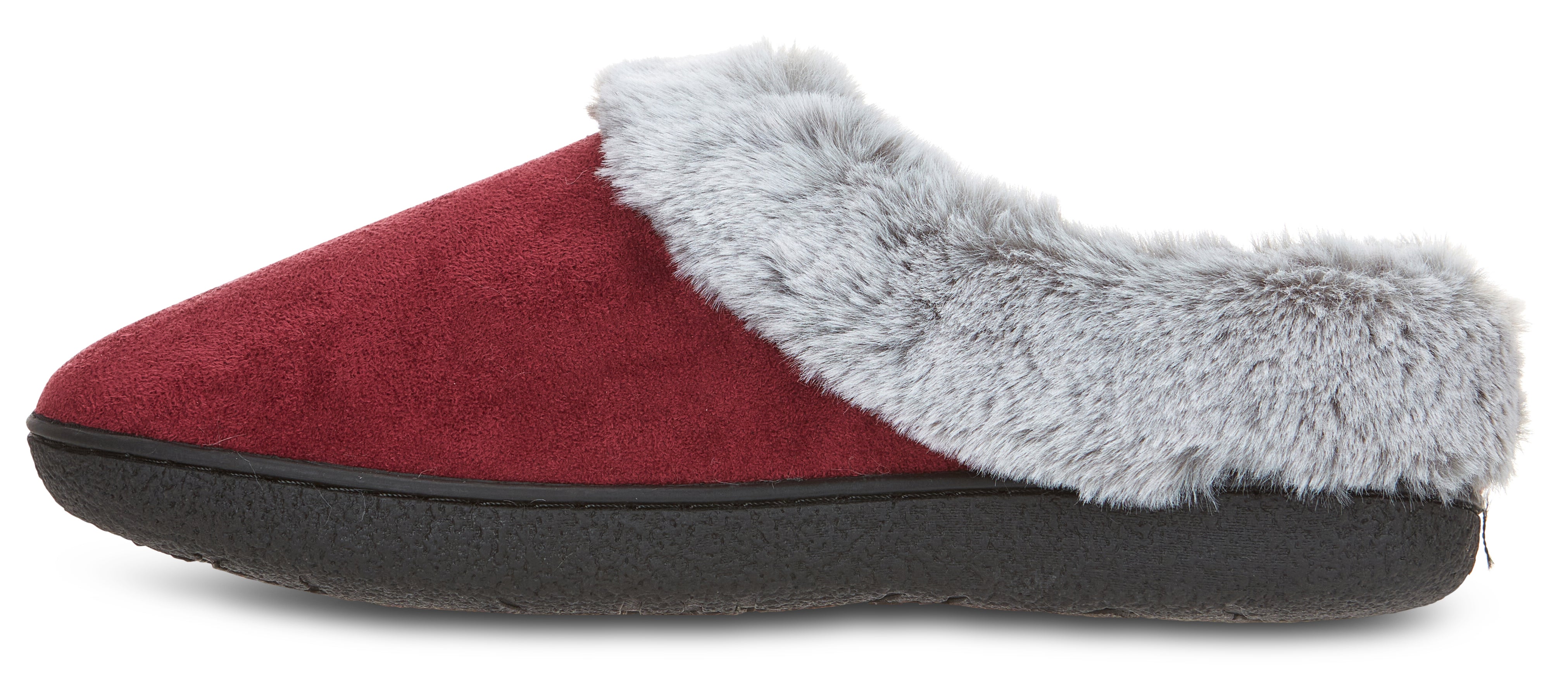 Womens Soft Classic Indoor/Outdoor Two-Tone Faux Fur Clog Slipper - Burgundy