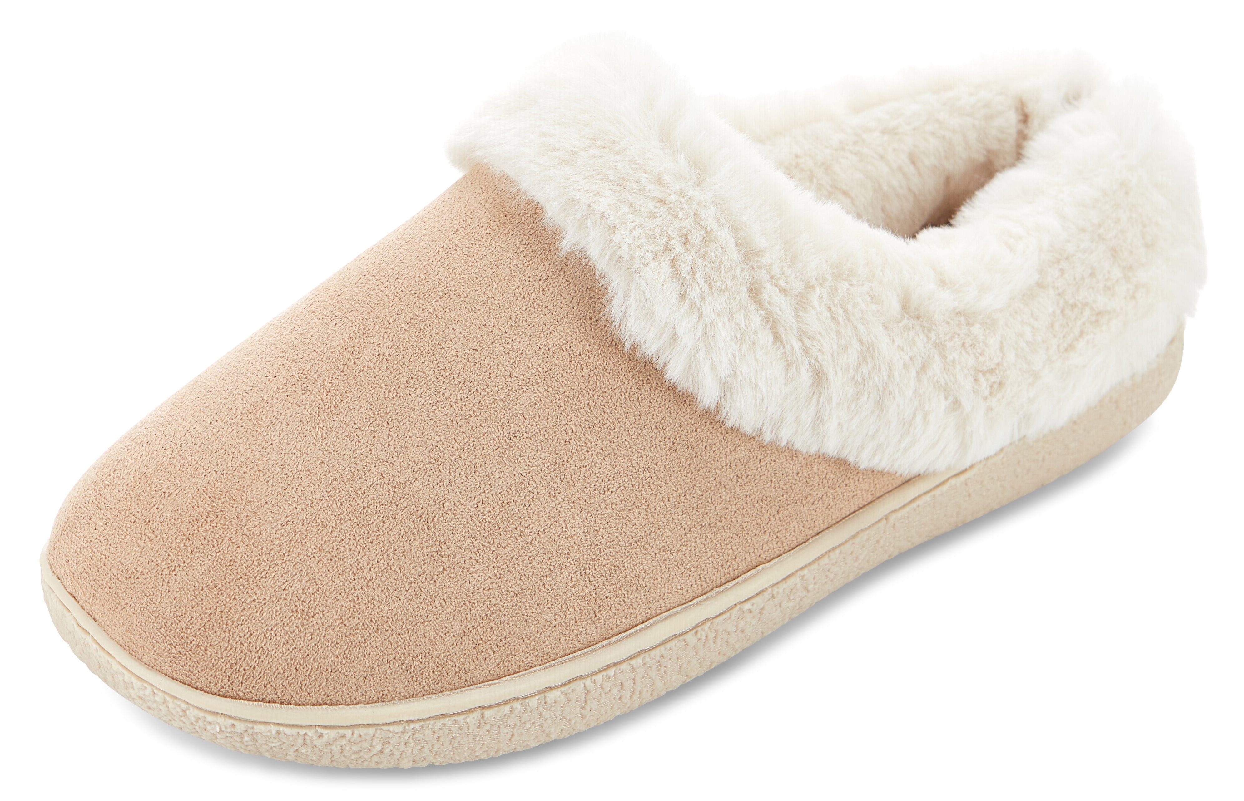 Womens Soft Classic Indoor/Outdoor Two-Tone Faux Fur Clog Slipper - Beige