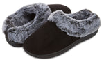 Load image into Gallery viewer, Womens Soft Classic Indoor/Outdoor Two-Tone Faux Fur Clog Slipper - Black
