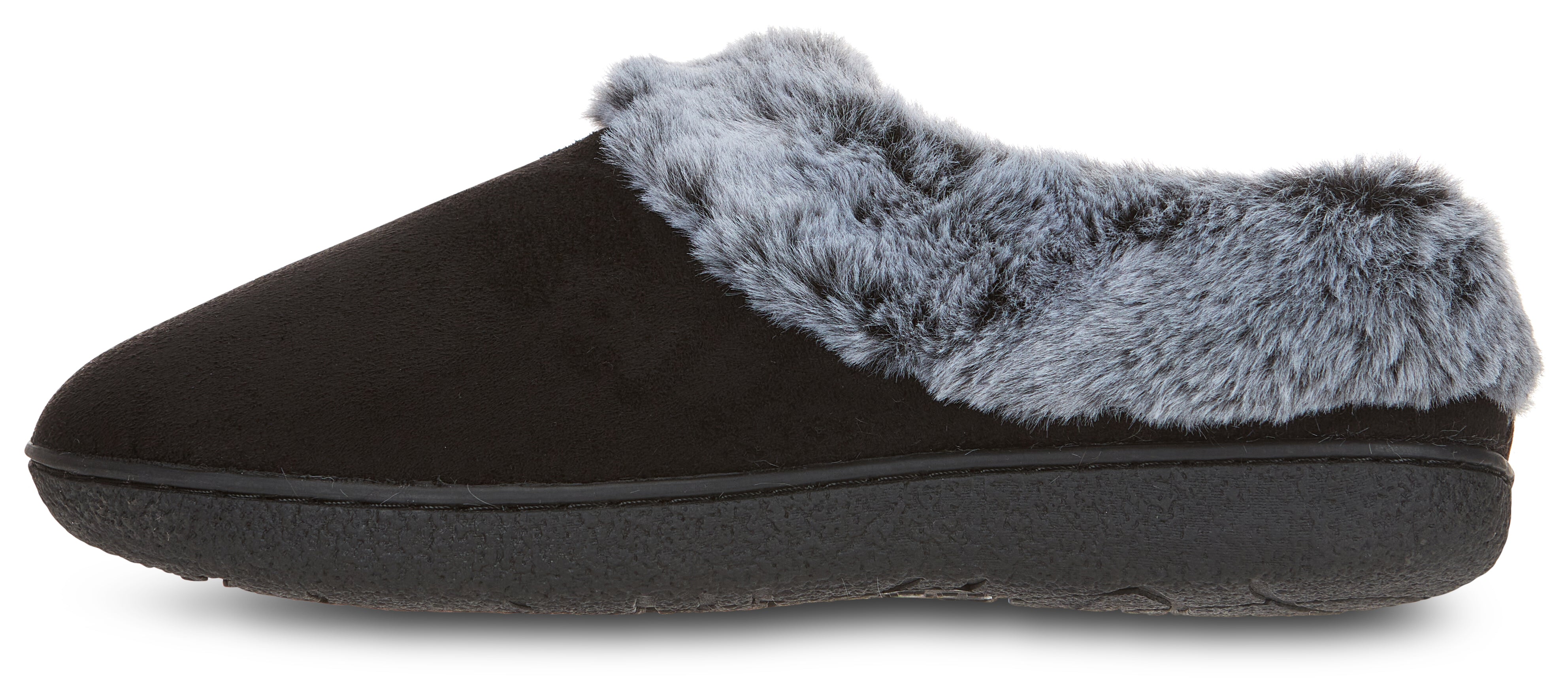 Womens Soft Classic Indoor/Outdoor Two-Tone Faux Fur Clog Slipper - Black
