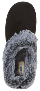 Womens Soft Classic Indoor/Outdoor Two-Tone Faux Fur Clog Slipper - Black